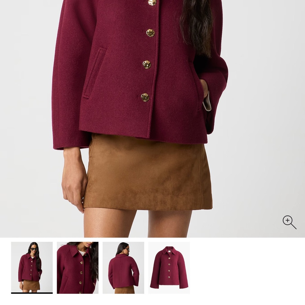 J. Crew Factory Rich Burgundy Pea Coat with Gold Buttons